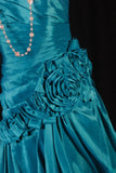 Vintage Ball Gowns Women's Cocktail Party Gowns Strapless With Ruched Flowers Blue Long Graduation Dinner Outfits Prom Dresses HZ0311
