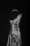 Vintage 50s 1950s Formal Mermaid One Shoulder Grey Tiered Taffeta Pleated With Beads Sleeveless Long Prom Dresses Party Formal Gowns HZ0311