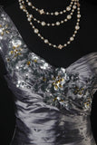 Vintage 50s 1950s Formal Mermaid One Shoulder Grey Tiered Taffeta Pleated With Beads Sleeveless Long Prom Dresses Party Formal Gowns HZ0311