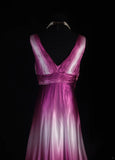 Retro Vintage 1960s Formal A line V Neck Pink Ombre White Fashion With Beads Long Prom Dresses Party Formal Gowns HZ0311