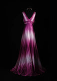 Retro Vintage 1960s Formal A line V Neck Pink Ombre White Fashion With Beads Long Prom Dresses Party Formal Gowns HZ0311