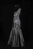 Vintage 50s 1950s Formal Mermaid One Shoulder Grey Tiered Pleated With Beads Style Impress Long Prom Dresses Party Formal Gowns HZ0311