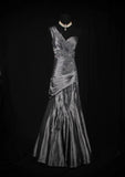 Vintage 50s 1950s Formal Mermaid One Shoulder Grey Tiered Pleated With Beads Style Impress Long Prom Dresses Party Formal Gowns HZ0311
