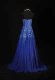 Retro 70s 1960s Formal A Line Strapless Royal Blue With Gem Beads Chiffon Sleeveless Long Prom Dresses Party Formal Gowns HZ0311