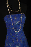 Retro 70s 1960s Formal A Line Strapless Royal Blue With Gem Beads Chiffon Sleeveless Long Prom Dresses Party Formal Gowns HZ0311