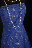 Retro 70s 1960s Formal A Line Strapless Royal Blue With Gem Beads Chiffon Sleeveless Long Prom Dresses Party Formal Gowns HZ0311