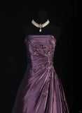 Retro Ball Gowns Women Cocktail Party Gown Strapless With Beads Cape Outfits 90s Purple Long Graduation Dinner Outfits Prom Dresses HZ0311