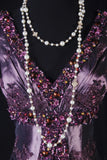 Retro Vintage 1960s Formal Mermaid V Neck Purple With Beads Long Prom Dresses Party Formal Gowns HZ0311