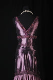 Retro Vintage 1960s Formal Mermaid V Neck Purple With Beads Long Prom Dresses Party Formal Gowns HZ0311
