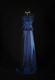 Retro 70s 1960s Formal A Line Strapless Navy Blue With Gem Beads Jacket Sleeveless Long Prom Dresses Party Formal Gowns HZ0311