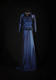 Retro 70s 1960s Formal A Line Strapless Navy Blue With Gem Beads Jacket Sleeveless Long Prom Dresses Party Formal Gowns HZ0311