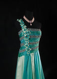 Retro 70s 1960s Formal A Line Multi Colors Green Blue With Gem Beads One Shoulder Sleeveless Long Prom Dresses Party Formal Gowns HZ0311