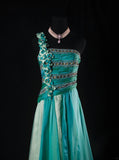 Retro 70s 1960s Formal A Line Multi Colors Green Blue With Gem Beads One Shoulder Sleeveless Long Prom Dresses Party Formal Gowns HZ0311