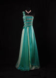 Retro 70s 1960s Formal A Line Multi Colors Green Blue With Gem Beads One Shoulder Sleeveless Long Prom Dresses Party Formal Gowns HZ0311