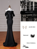 Modest Mermaid Spaghetti Straps Black Prom Dresses Inspiration Satin Prom Dress Graduation Dress HZ0311