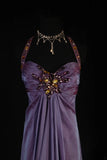 Retro 70s 1960s Formal A Line Halter Purple With Gem Beads Cape Sleeveless Long Prom Dresses Party Formal Gowns HZ0311
