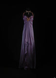 Retro 70s 1960s Formal A Line Halter Purple With Gem Beads Cape Sleeveless Long Prom Dresses Party Formal Gowns HZ0311