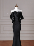 Modest Mermaid Spaghetti Straps Black Prom Dresses Inspiration Satin Prom Dress Graduation Dress HZ0311