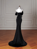 Modest Mermaid Spaghetti Straps Black Prom Dresses Inspiration Satin Prom Dress Graduation Dress HZ0311