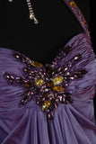 Retro 70s 1960s Formal A Line Halter Purple With Gem Beads Cape Sleeveless Long Prom Dresses Party Formal Gowns HZ0311
