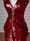 Glitter Mermaid Halter Burgundy With Sequins Long Formal Prom Dresses Dance Night Outfits Evening Birthday Outfit HZ0311