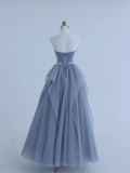 Charming Ball Gown Strapless Dusty Blue Tulle Long Prom Dresses Impress 18th Birthday Outfits Prom Gown HZ0311