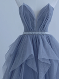 Charming Ball Gown Strapless Dusty Blue Tulle Long Prom Dresses Impress 18th Birthday Outfits Prom Gown HZ0311