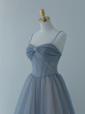 Charming Ball Gown Spaghetti Straps Dusty Blue Tulle Long Prom Dresses Impress 18th Birthday Outfits Prom Gown HZ0311