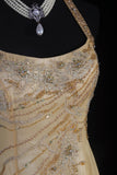Sparkly Prom Dresses Aesthetic Mermaid Halter Champagne With Beads Inspo Impress Long Party Formal Gown For Senior Teens High Schools HZ0311