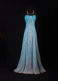 Sparkly Prom Dresses Aesthetic A line Strapless Blue With Beads Inspo Impress Long Party Semi Formal Gown For Senior Teens High Schools HZ0311