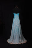 Sparkly Prom Dresses Aesthetic A line Strapless Blue With Beads Inspo Impress Long Party Semi Formal Gown For Senior Teens High Schools HZ0311
