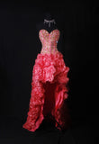Sparkly Prom Dresses Aesthetic High Low Sweetheart Pink Tiered With Beads Inspo Party Semi Formal Gown For Senior Teens High Schools HZ0311