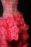 Sparkly Prom Dresses Aesthetic High Low Sweetheart Pink Tiered With Beads Inspo Party Semi Formal Gown For Senior Teens High Schools HZ0311