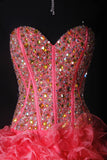 Sparkly Prom Dresses Aesthetic High Low Sweetheart Pink Tiered With Beads Inspo Party Semi Formal Gown For Senior Teens High Schools HZ0311