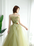 Simple Ball Gown Strapless Sage Green Tulle Long Formal Prom Dresses Dance Night Outfits Evening Birthday Outfit HZ0311
