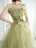Simple Ball Gown Strapless Sage Green Tulle Long Formal Prom Dresses Dance Night Outfits Evening Birthday Outfit HZ0311