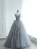 Chic Ball Gown Strapless Silver Gray Tulle Long Formal Prom Dresses Dance Night Outfits Evening 18th Birthday Outfit HZ0311