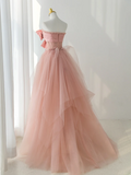 Elegant Ball Gown Strapless Pink Tulle Long Formal Prom Dresses Dance Night Outfits Evening 18th Birthday Outfit HZ0311