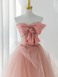 Elegant Ball Gown Strapless Pink Tulle Long Formal Prom Dresses Dance Night Outfits Evening 18th Birthday Outfit HZ0311