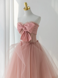 Elegant Ball Gown Strapless Pink Tulle Long Formal Prom Dresses Dance Night Outfits Evening 18th Birthday Outfit HZ0311