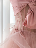 Elegant Ball Gown Strapless Pink Tulle Long Formal Prom Dresses Dance Night Outfits Evening 18th Birthday Outfit HZ0311