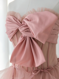 Elegant Ball Gown Strapless Pink Tulle Long Formal Prom Dresses Dance Night Outfits Evening 18th Birthday Outfit HZ0311