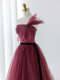 Elegant Ball Gown Strapless Burgundy Tulle Long Formal Prom Dresses Dance Night Outfits Evening 18th Birthday Outfit HZ0311