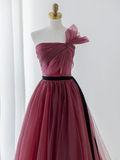 Elegant Ball Gown Strapless Burgundy Tulle Long Formal Prom Dresses Dance Night Outfits Evening 18th Birthday Outfit HZ0311