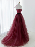 Elegant Ball Gown Strapless Burgundy Tulle Long Formal Prom Dresses Dance Night Outfits Evening 18th Birthday Outfit HZ0311