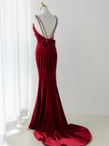 Sexy Mermaid Spaghetti Straps Dark Burgundy Velvet Prom Dress Fashion Aesthetic For Teens Formal Dresses Party Outfits Prom Gown HZ0311