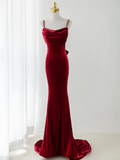 Sexy Mermaid Spaghetti Straps Dark Burgundy Velvet Prom Dress Fashion Aesthetic For Teens Formal Dresses Party Outfits Prom Gown HZ0311