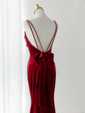 Sexy Mermaid Spaghetti Straps Dark Burgundy Velvet Prom Dress Fashion Aesthetic For Teens Formal Dresses Party Outfits Prom Gown HZ0311