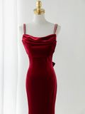 Sexy Mermaid Spaghetti Straps Dark Burgundy Velvet Prom Dress Fashion Aesthetic For Teens Formal Dresses Party Outfits Prom Gown HZ0311