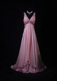 Vintage Prom Dresses Inspiration A line V Neck Chiffon Floral Pink Semi Formal 90s Prom Dresses For Teens High Schools HZ0311